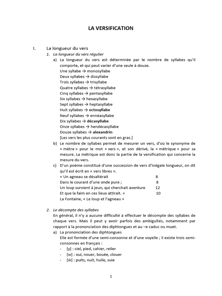 La versification en poésie française | PDF | Syllabe | Sonnets