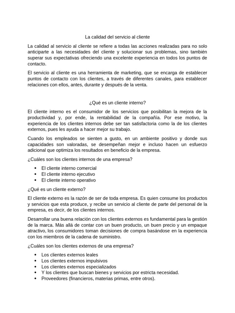 Calidad en el Servicio al Cliente | PDF | Calidad (comercial) | Cliente