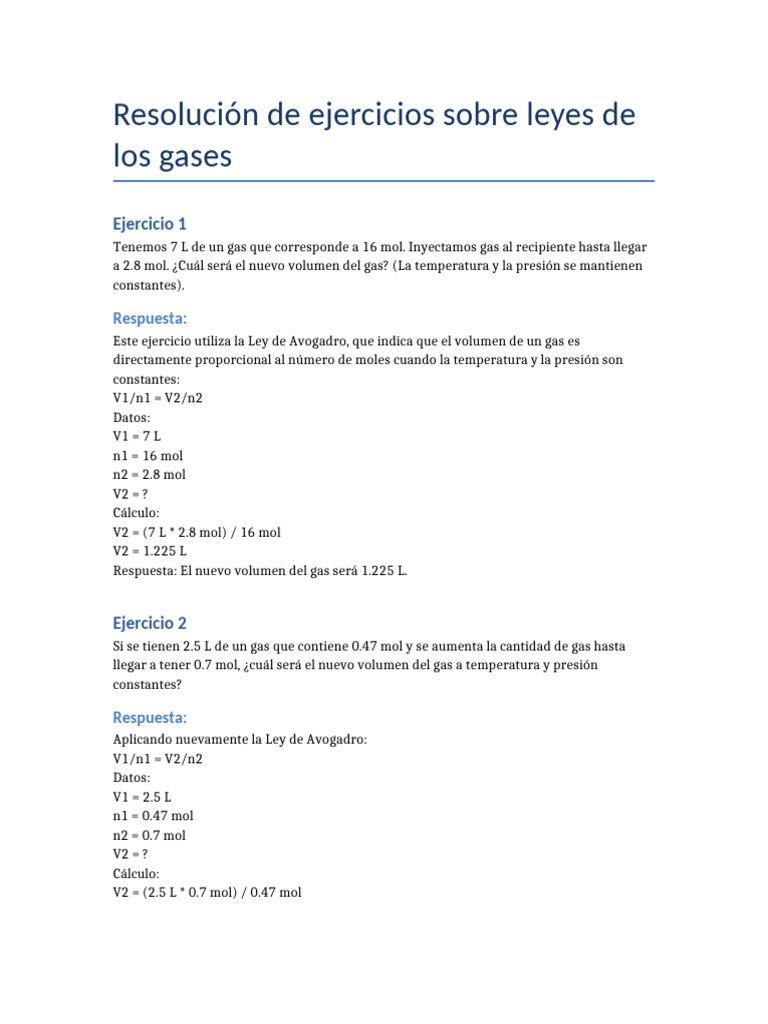 Ejercicios sobre leyes de gases ideales | PDF