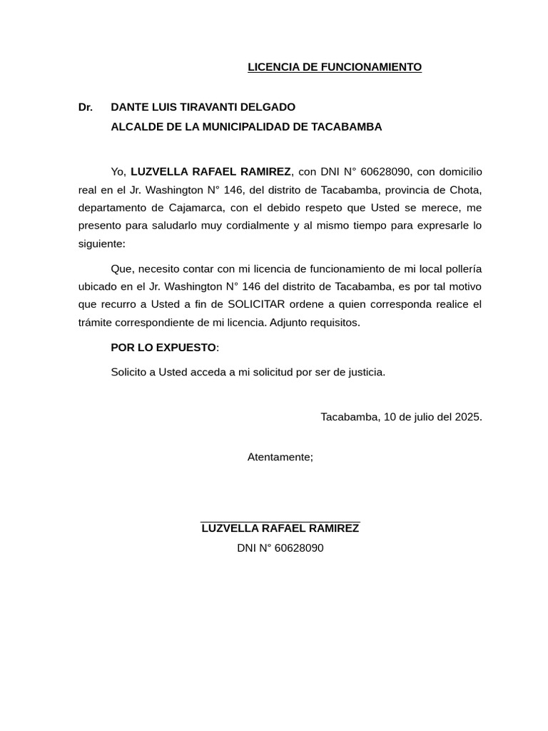 Solicitud de Licencia de Funcionamiento | PDF
