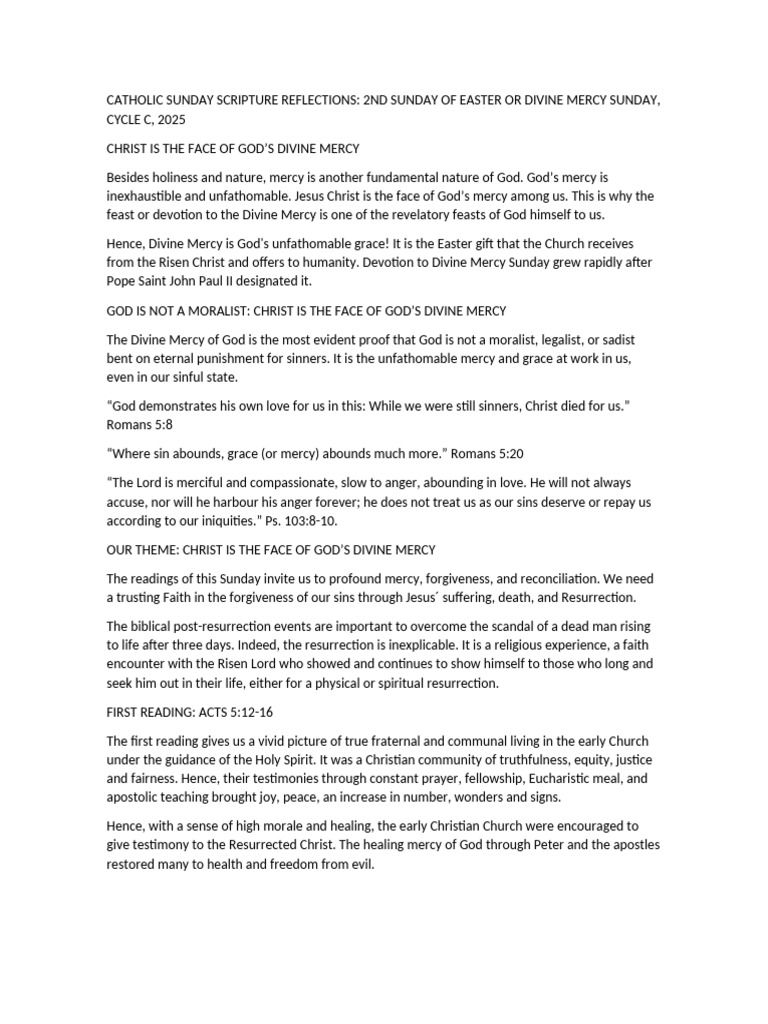 Divine Mercy Sunday Readings 2025 | PDF | Jesus | Mercy