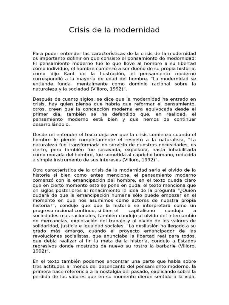 Crisis de La Modernidad - Grecia Contreras | PDF | Modernidad | Pensamiento