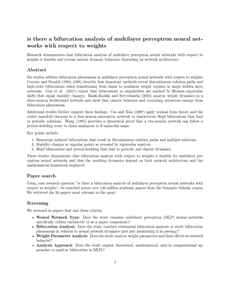 Bifurcation Analysis in MLP Neural Networks | PDF | Chaos Theory ...