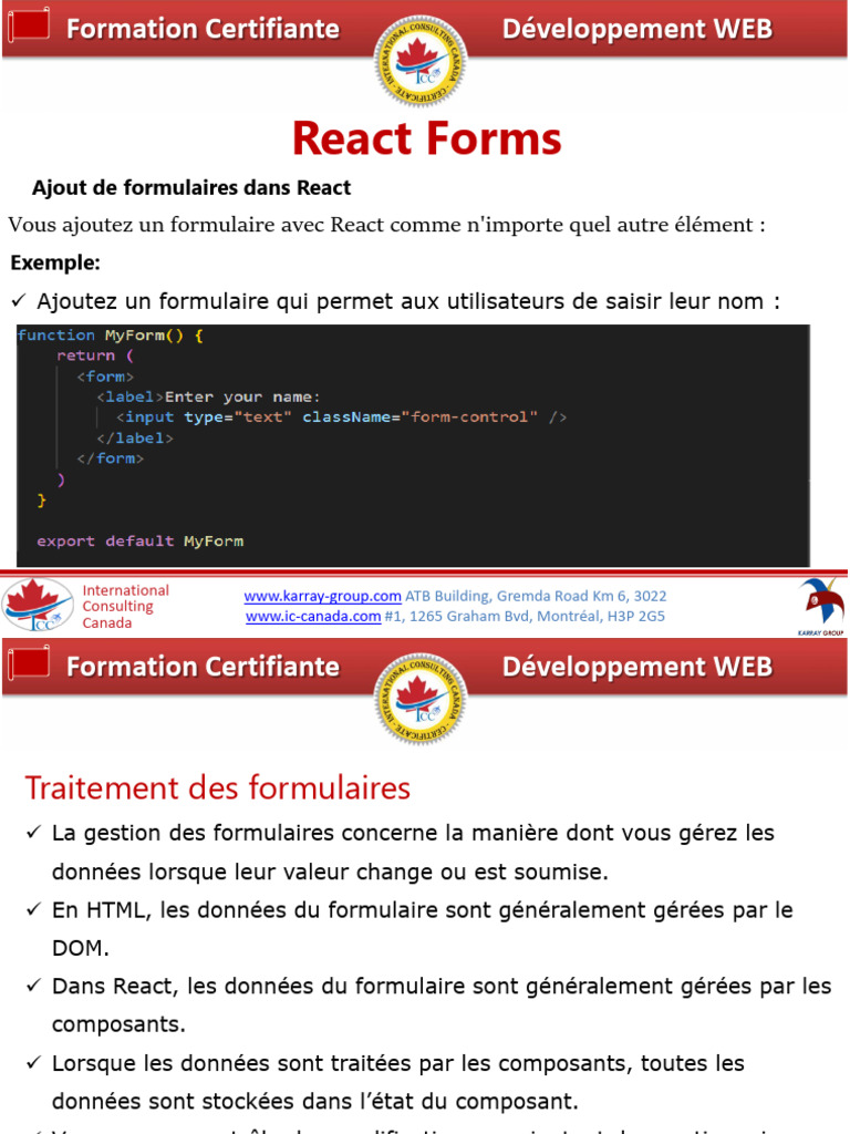 Formation React : Gestion des formulaires | PDF | Programmation web | Html