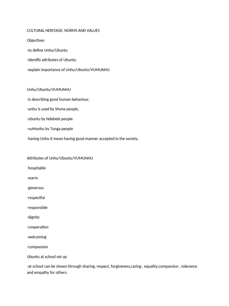 Understanding Unhu/Ubuntu Values | PDF