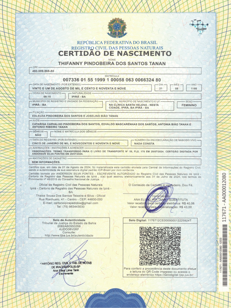 Certidão de Nascimento | PDF