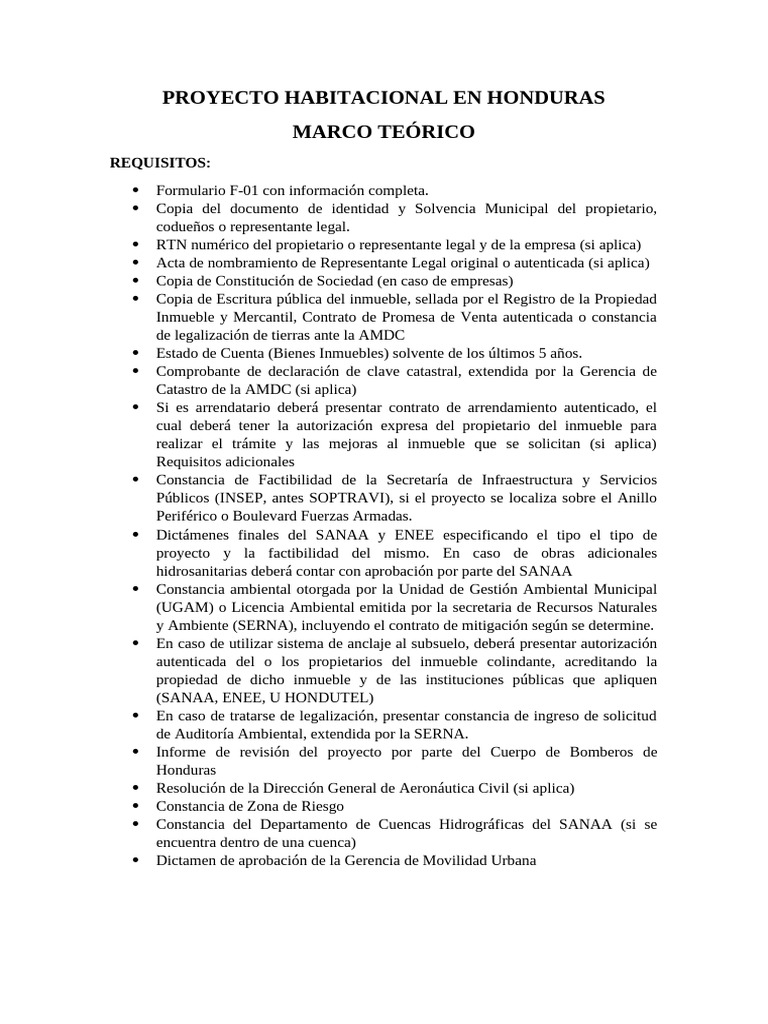 Requisitos para Proyecto Habitacional AMDC | PDF