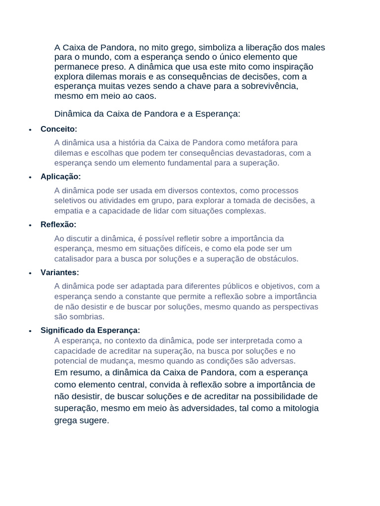 Dinâmica da Caixa de Pandora e Esperança | PDF | Empatia