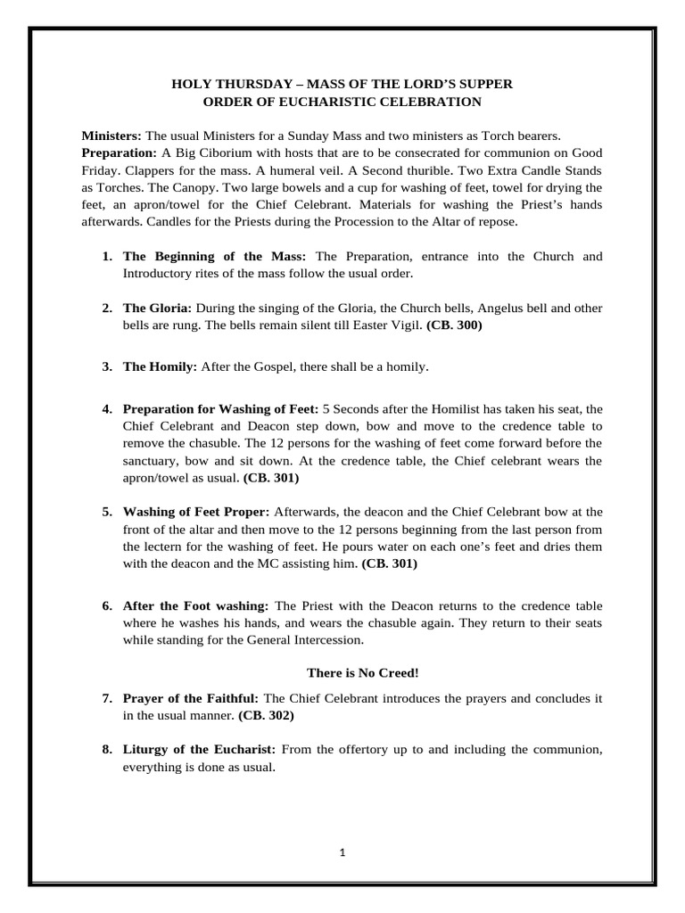 Holy Thursday Mass Celebration Guide | PDF | Altar | Mass (Liturgy)