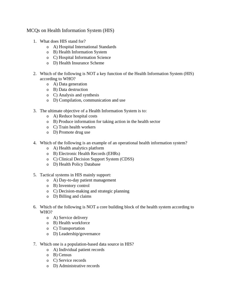 MCQs on Health Information Systems | PDF | Health Informatics ...