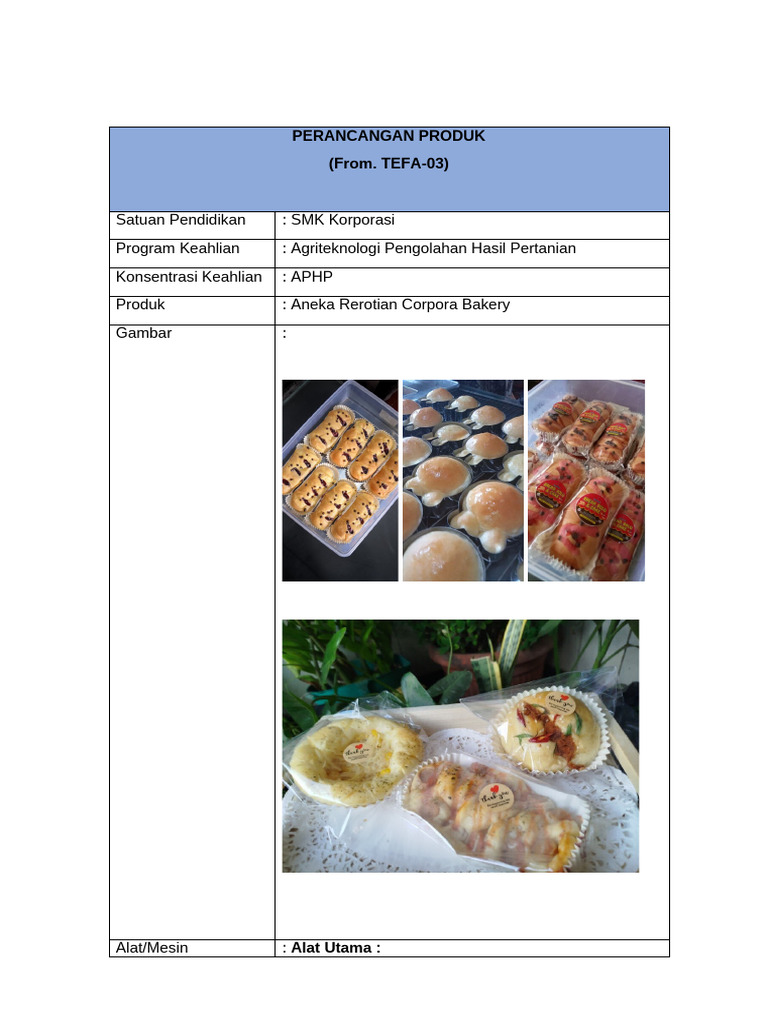 Desain Produk Roti Korporasi SMK | PDF