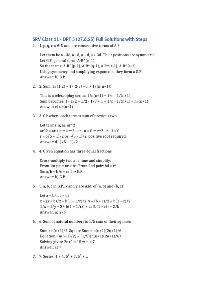 SRV Class11 DPT5 Solutions | PDF | Mathematics