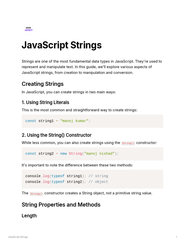 3 JavaScript Strings 10xtechinfinity 1731085819 | PDF | Java Script ...