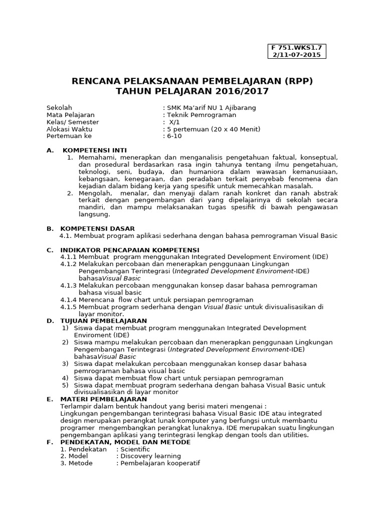 RPP Teknik Pemrograman Visual Basic | PDF