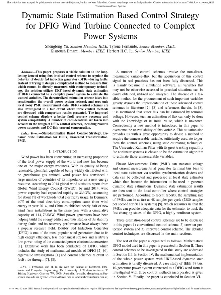DFIG Control Strategy via Dynamic Estimation | PDF | Electric Generator ...