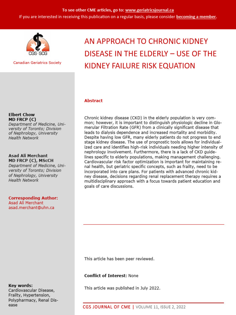 Managing CKD in Elderly Patients | PDF | Chronic Kidney Disease ...