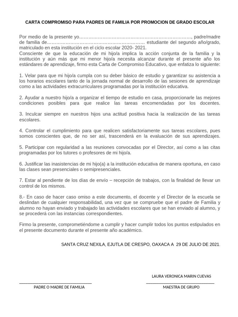 Compromiso Educativo para Padres 2021 | PDF | Escuelas | Aprendizaje