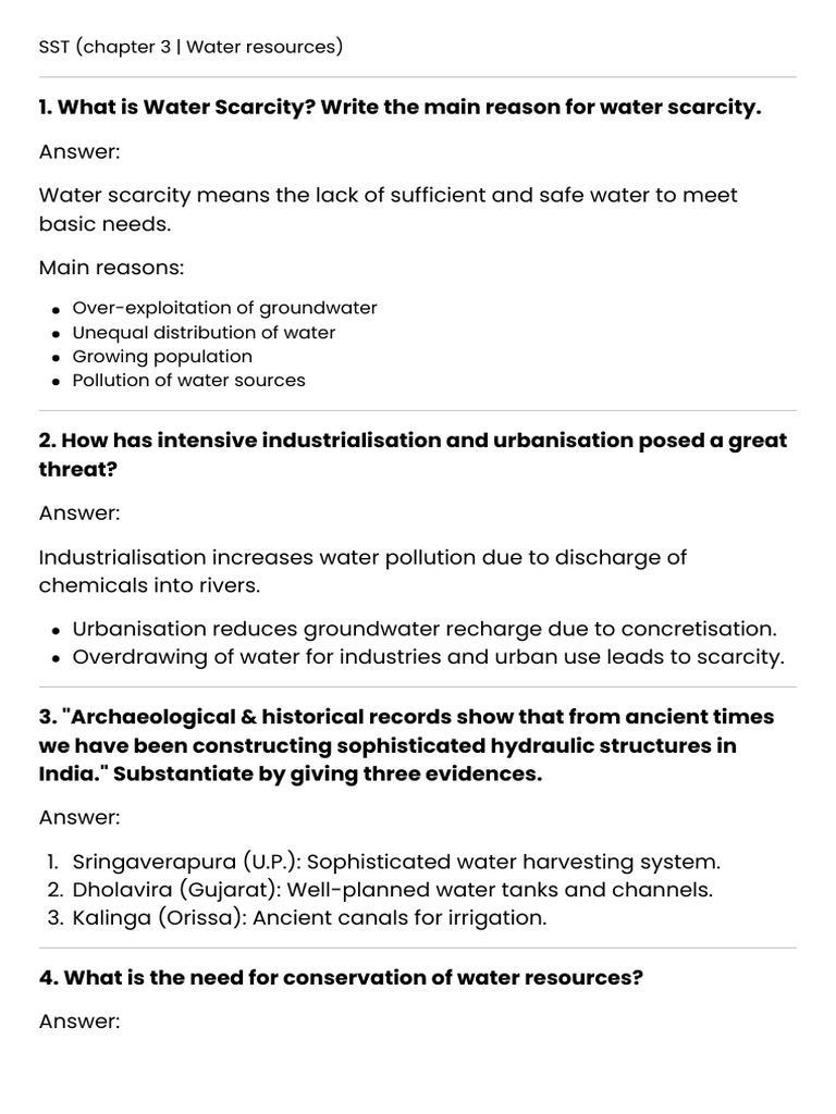 What Is Water Scarcity Write The Main Reason For Water Scarcity. | PDF