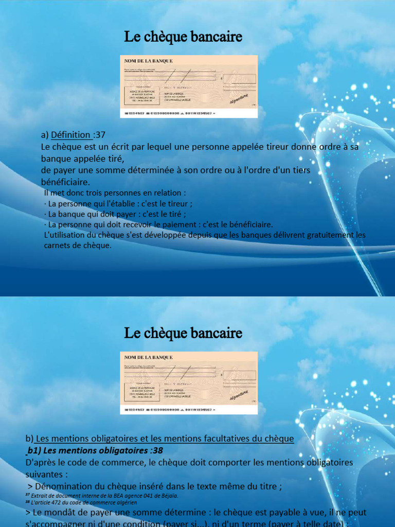 Comprendre le chèque bancaire en Algérie | PDF | Chèque | Banques