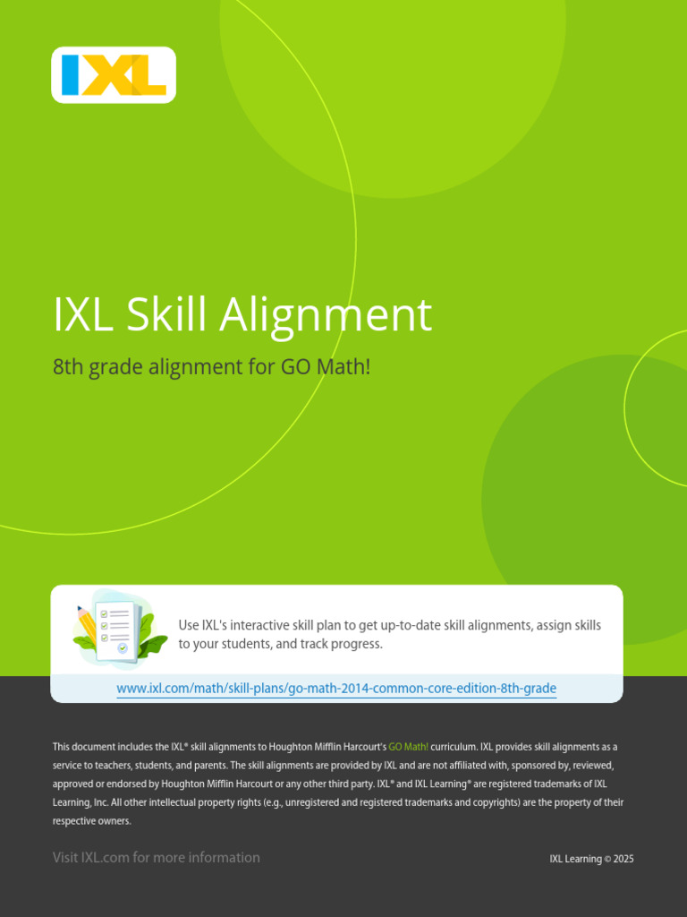 IXL Skill Alignments for GO Math 8 | PDF | Equations | Exponentiation