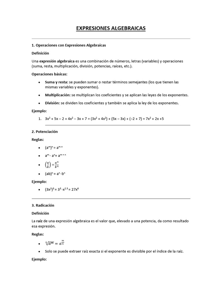 Operaciones con Expresiones Algebraicas | PDF | Matemáticas | Álgebra