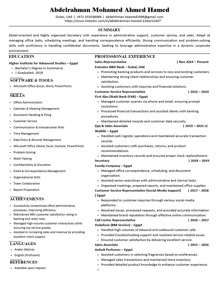 Administrative Professional Profile | PDF | Call Centre | Computing