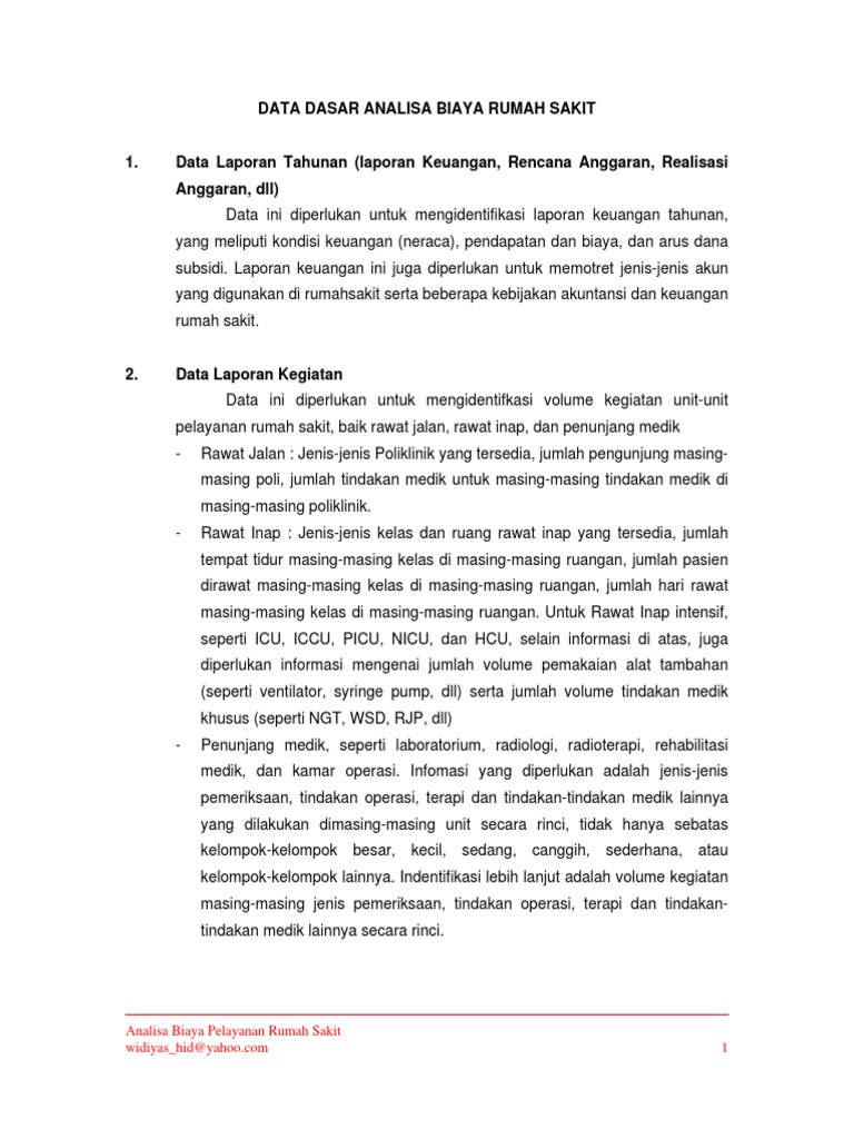 Data yang diperlukan UNTUK analisa biaya  rumah  sakit  pdf