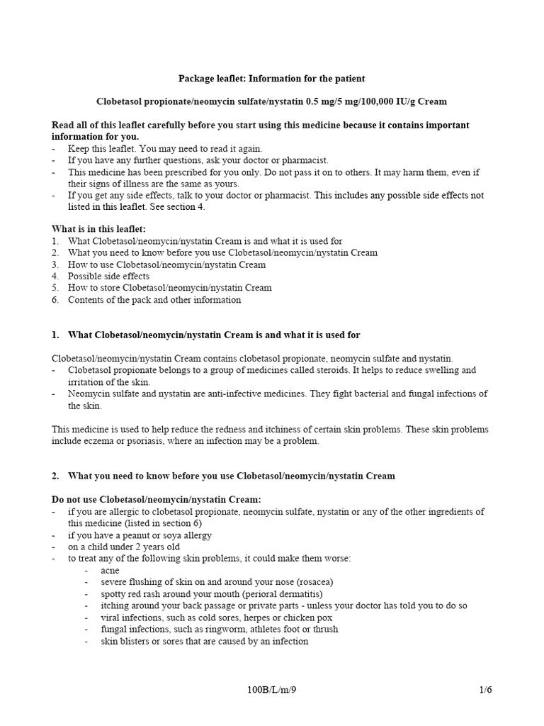Clobetasol/Neomycin/Nystatin Cream Guide | PDF | Allergy | Clinical ...