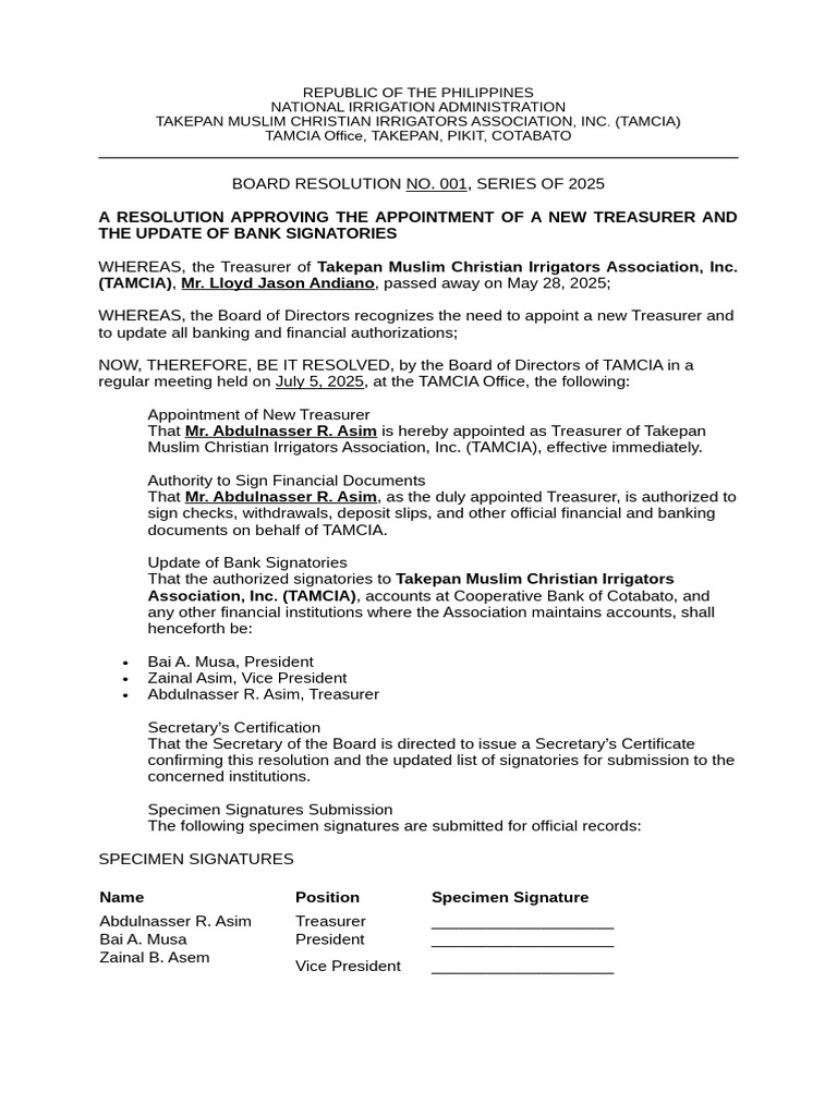 REPUBLIC OF THE PHILIPPINES Tamcia Resolution | PDF | Civil Law (Common ...
