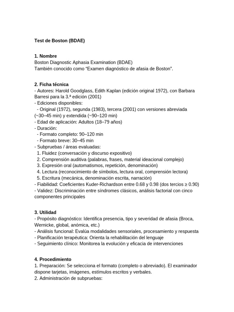 Examen de afasia de Boston (BDAE) | PDF | Afasia | Enfermedades y ...