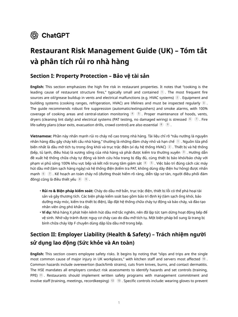 Restaurant Risk Management Guide (UK) - Tóm Tắt Và Phân Tích Rủi Ro Nhà ...