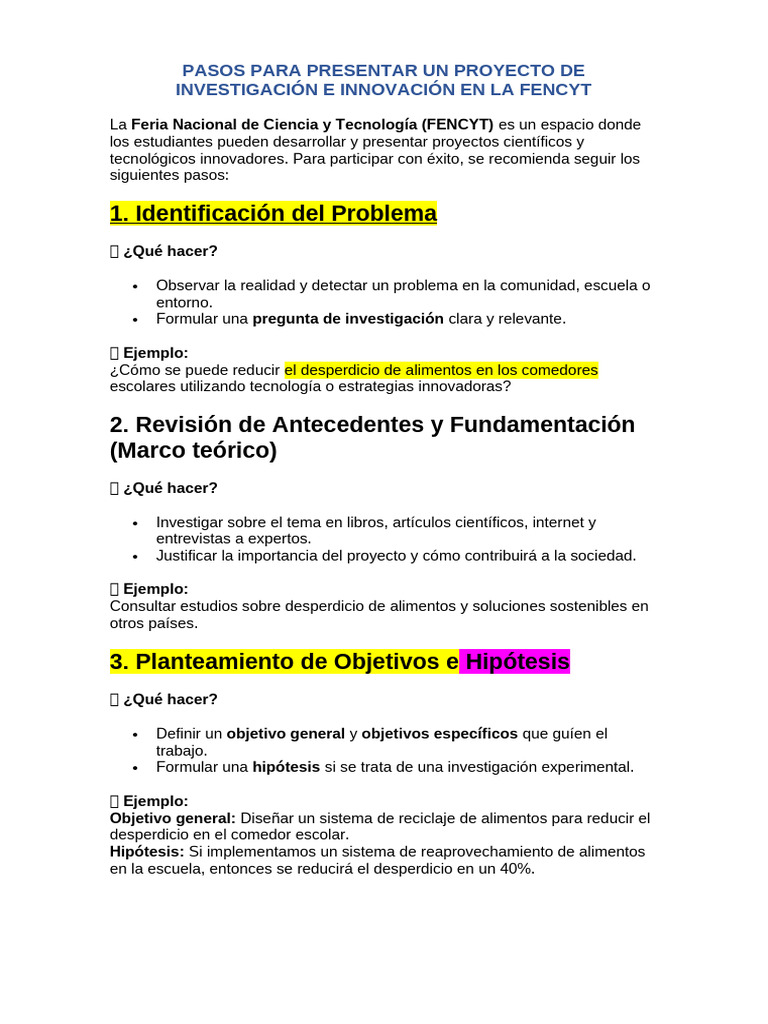 Pasos para Presentar Un Proyecto de Investigación e Innovación en La ...