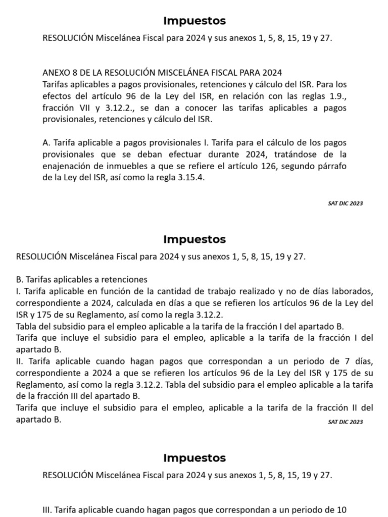 Tarifas ISR 2024 SAT | PDF | Impuesto sobre la renta | Finanzas del ...