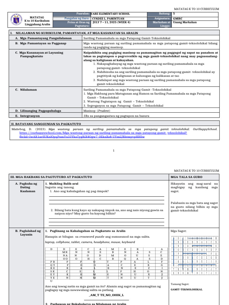 DLL Matatag - GMRC 5 q1 w4 | PDF