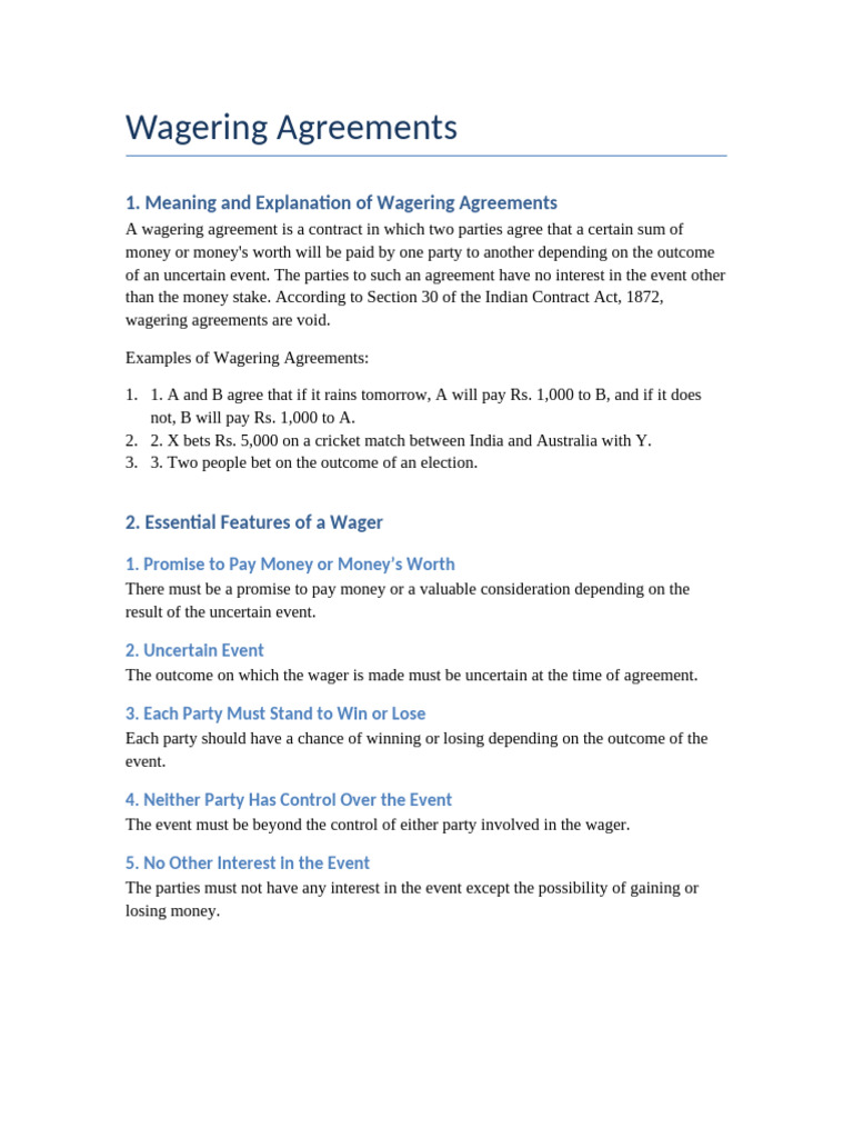 Understanding Wagering Agreements | PDF | Gambling | Private Law