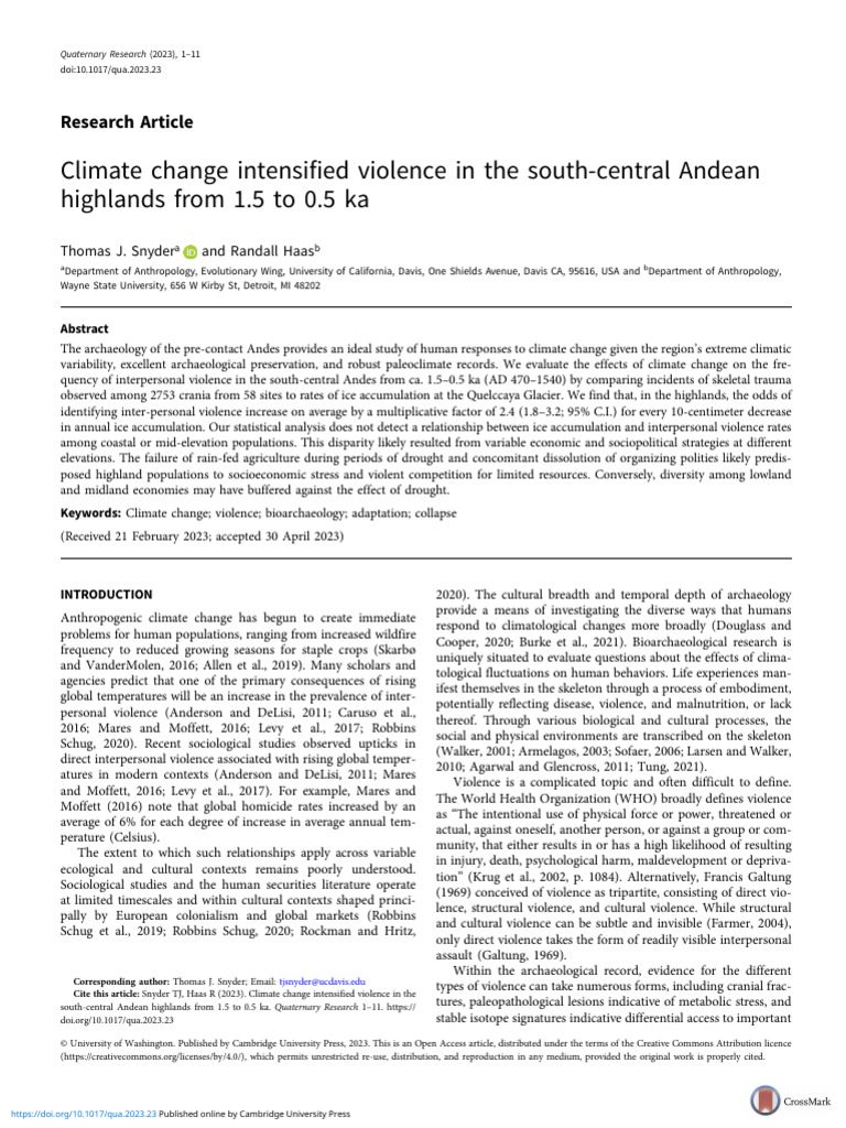 Climate Change and Violence in Andes | PDF | Violence | Errors And ...