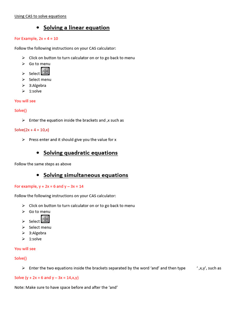 Using CAS To Solve Equations | PDF