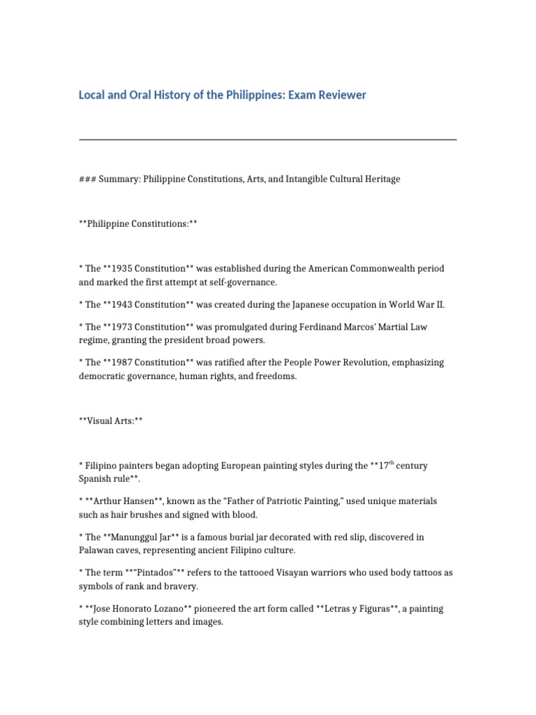 Local and Oral History of The Philippines Reviewer 30Q | PDF