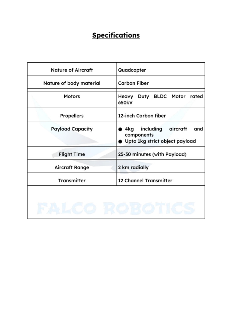 Quadcopter Specifications Overview | PDF