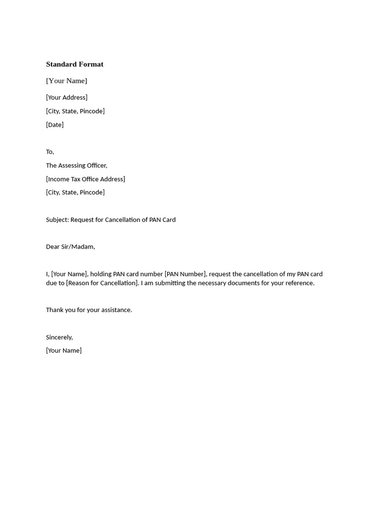 PAN Card Cancellation Request Formats | PDF