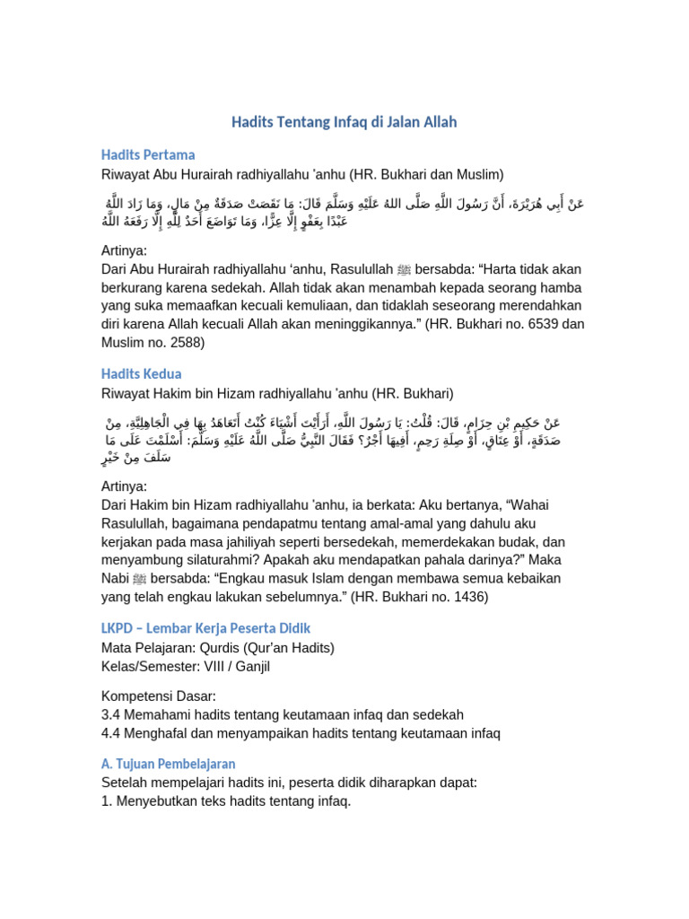 Hadits Infaq di Jalan Allah | PDF