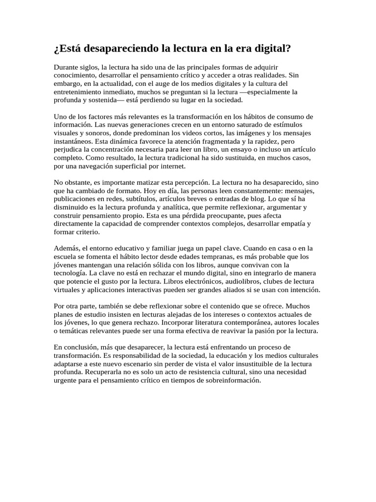 Está Desapareciendo La Lectura en La Era Digital | PDF | Pensamiento ...