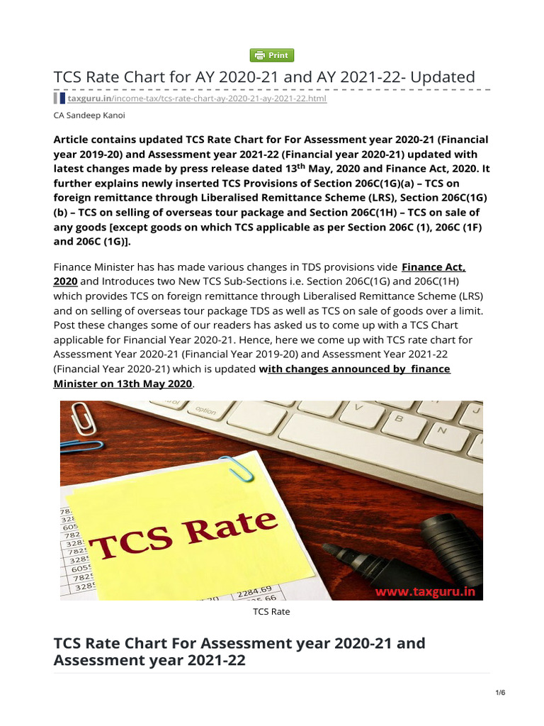 TCS Rate Chart AY 2020-21 & 2021-22 | PDF | Reserve Bank Of India ...
