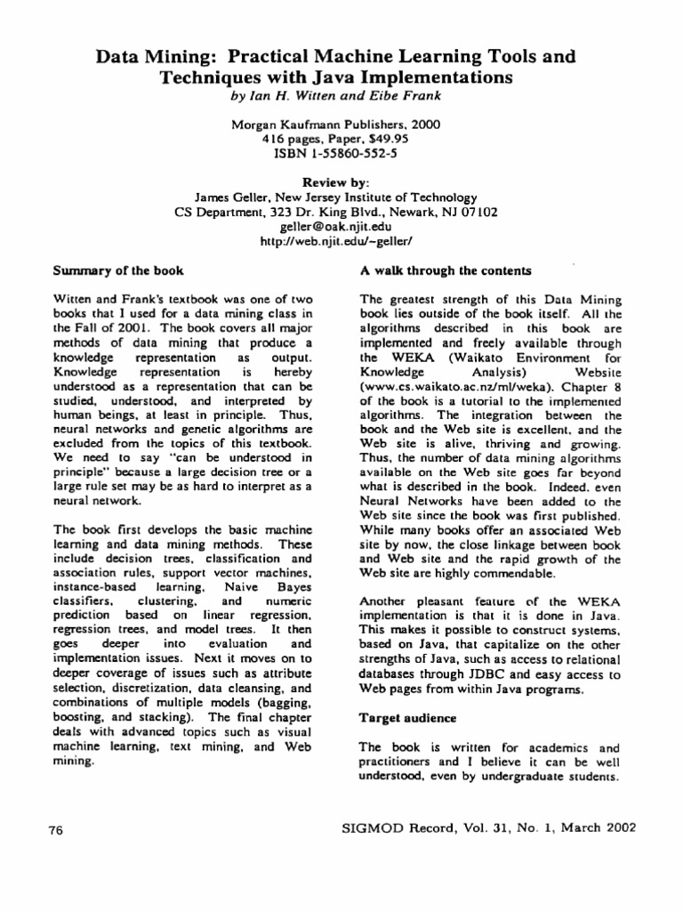 Data Mining: Practical Machine Learning Tools and Techniques With Java ...