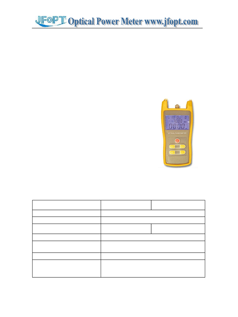 JFT-02 Handheld Optical Power Meter | PDF | Optics | Electronics