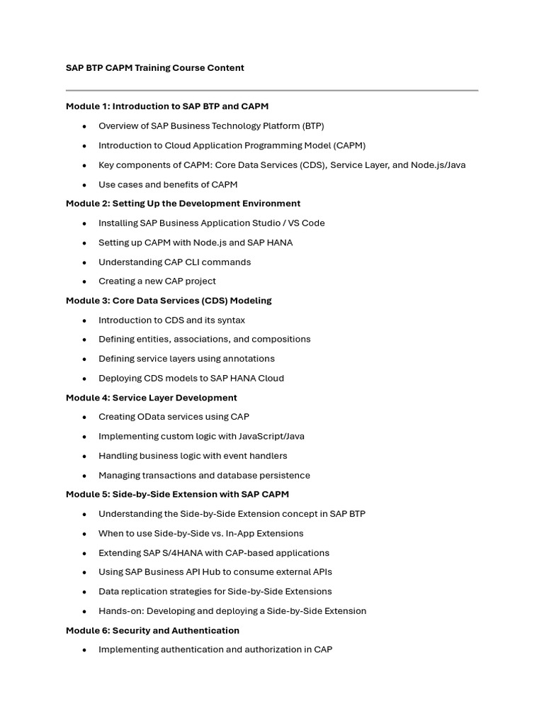 SAP BTP CAPM Training Course Overview | PDF