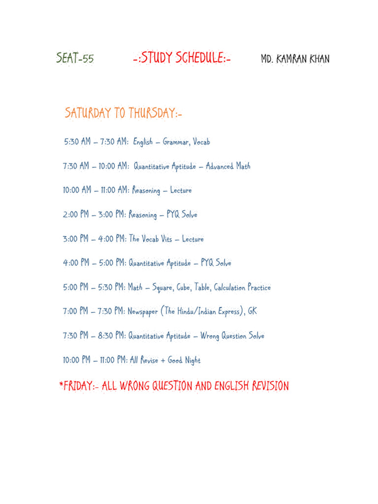 Night Study Schedule for Success | PDF
