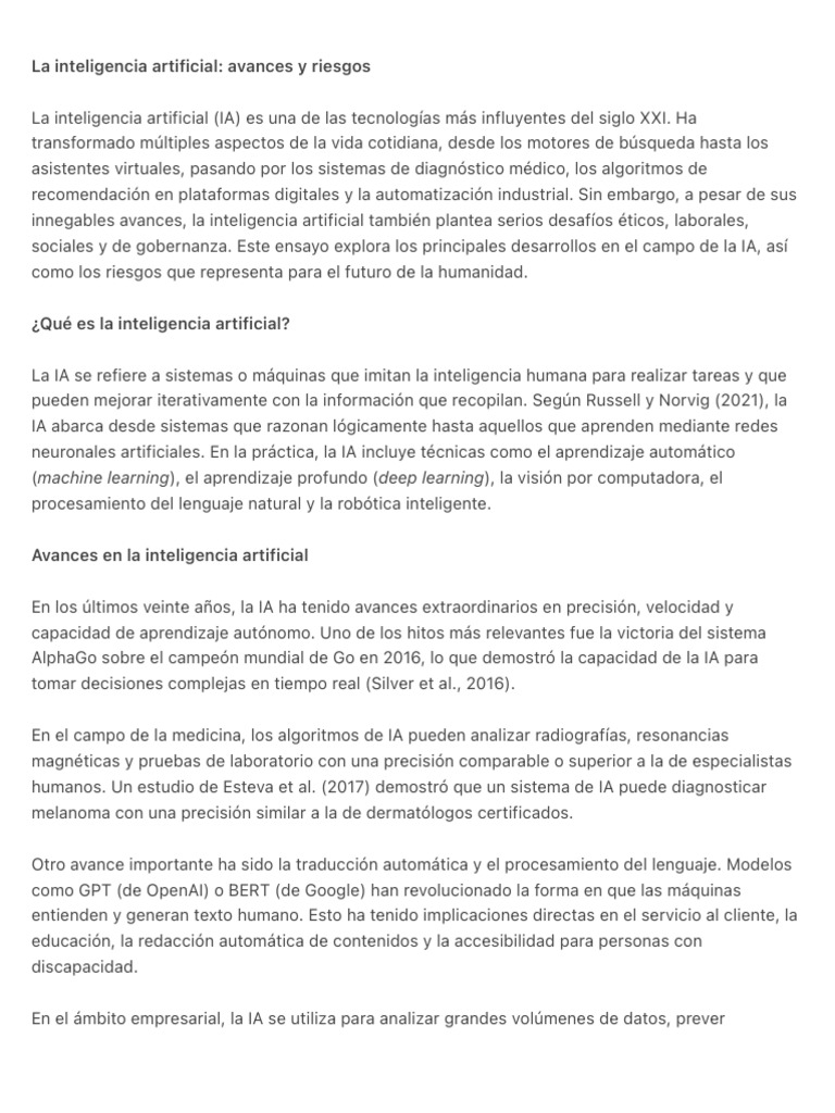 La Inteligencia Artificial - Avances y Riesgos | PDF | Inteligencia ...