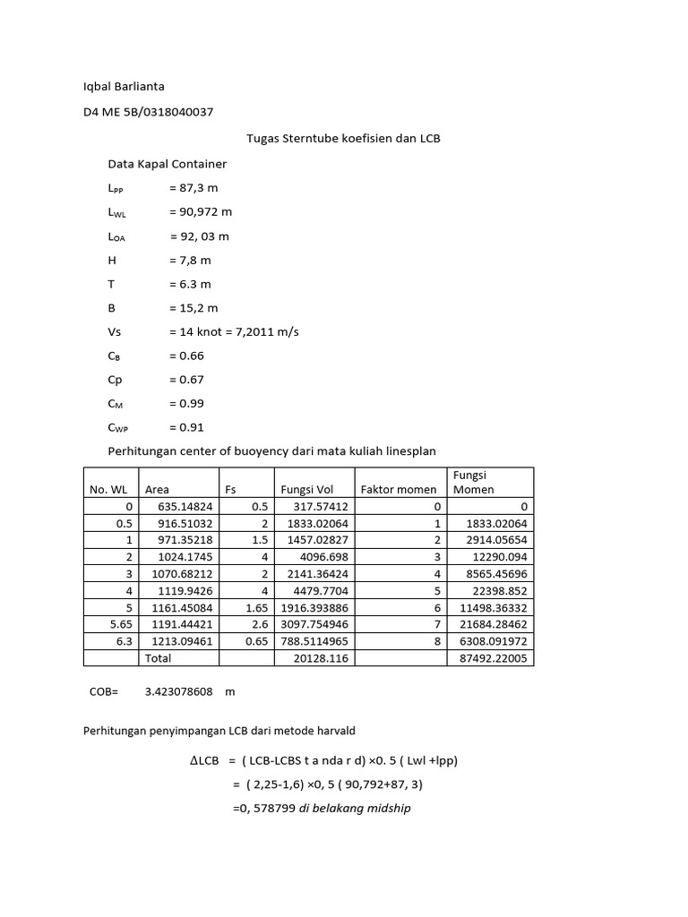 Container Ship Stability Calculations | PDF
