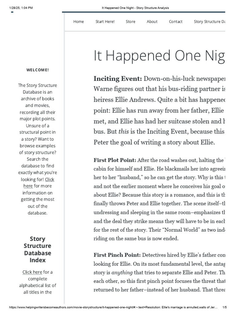 It Happened One Night: Story Summary | PDF